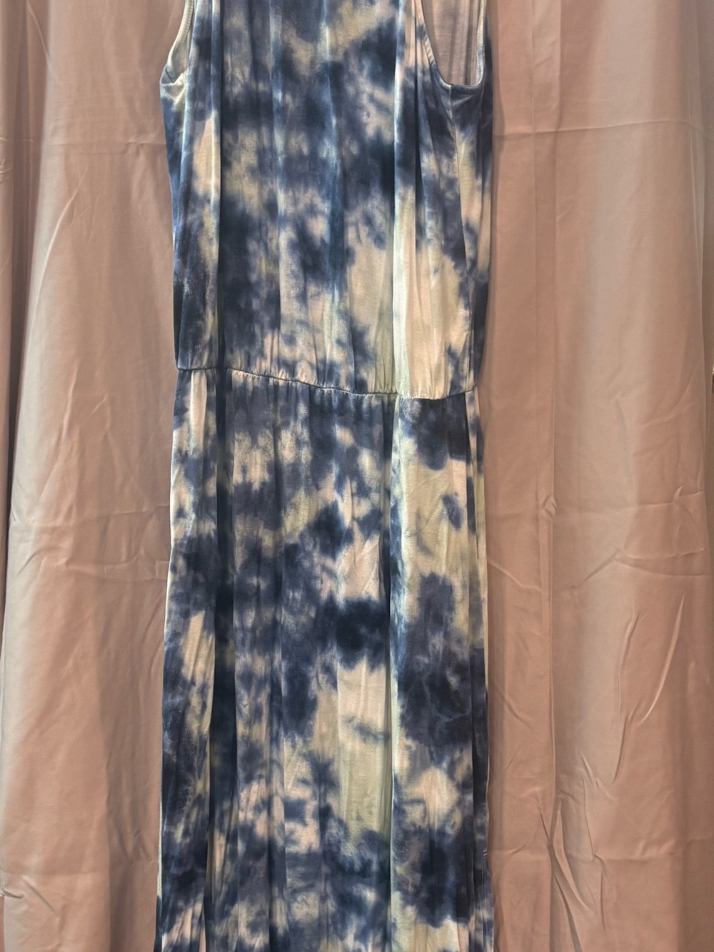 Tie-Dye Blue Maxi Skirt with Elastic Waistband